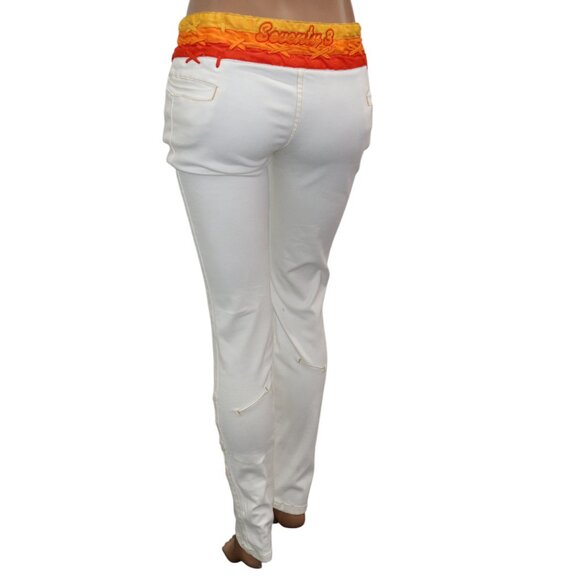 Vintage Y2K Mid Rise Pepe Jeans 73 White Skinny Pants Retro Patch Size 27 - Picture 8 of 9